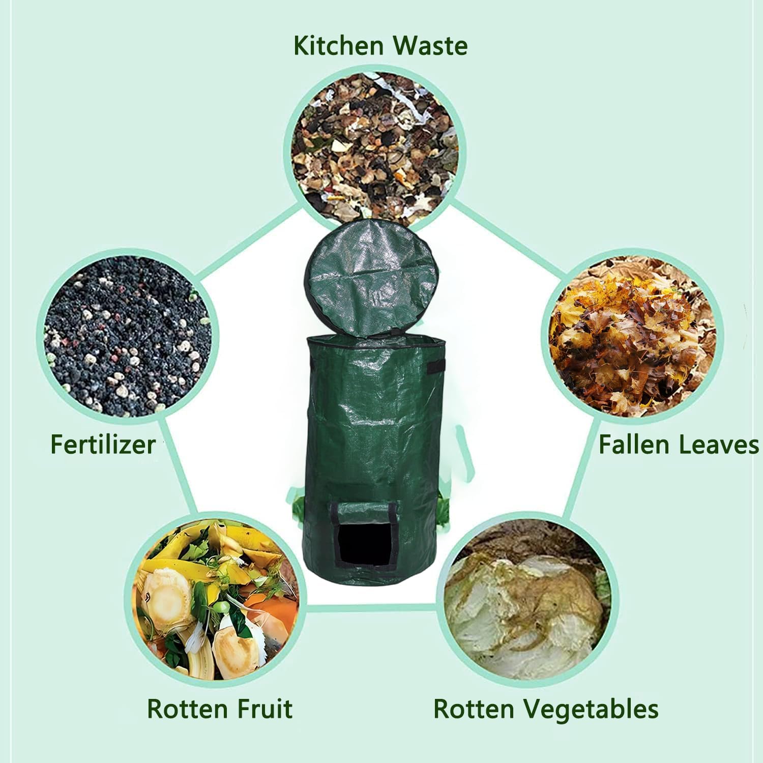 Compost Bin Bags 34 Gallon Garden Compost Bags Outdoor Reusable,Organic Waste Garden Yard Compost Bag Collapsible Leaf Lawn Bags Gardening Container (Green 4pcs)