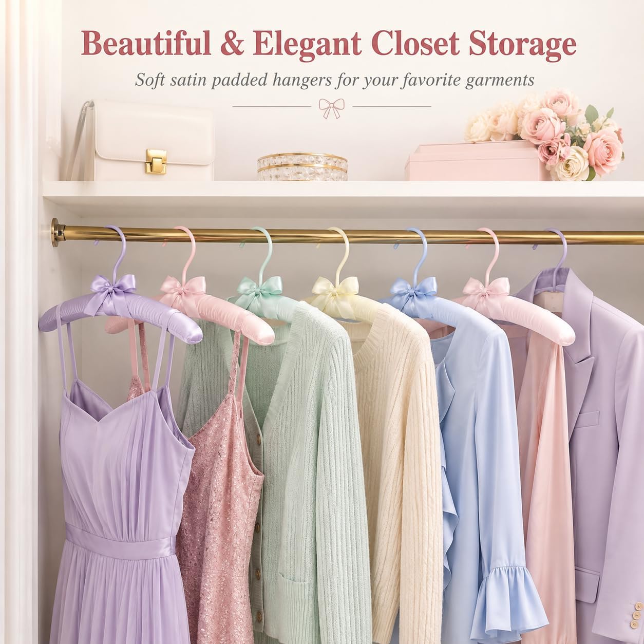 5 Pack Satin Padded Hangers for Women's Clothing, Non-Slip