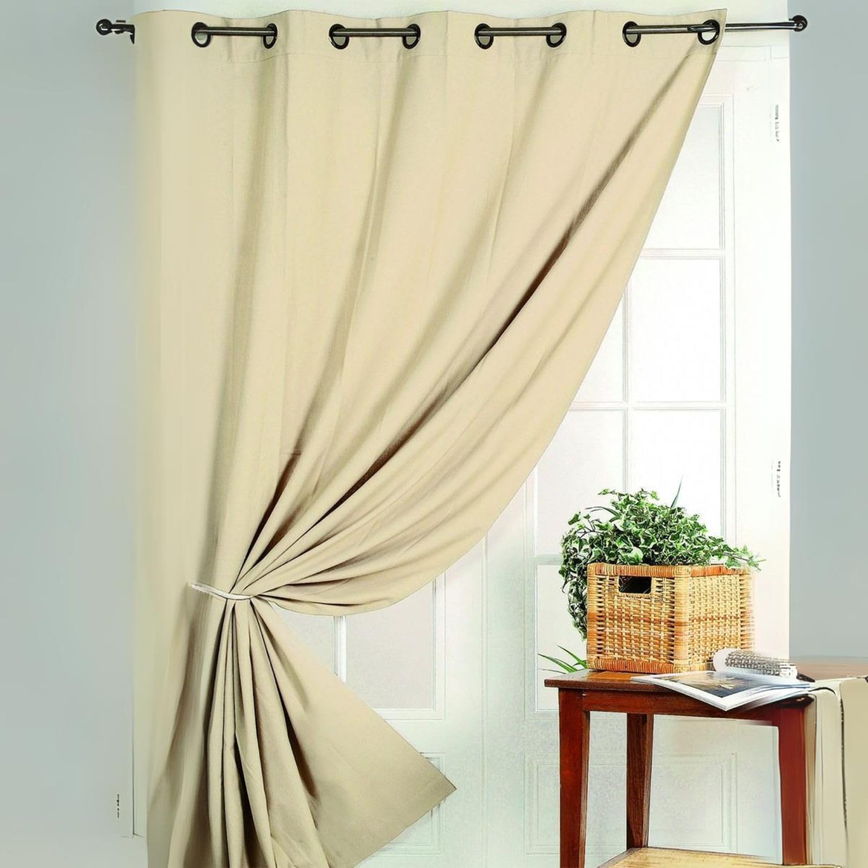 Rideau 100% Occultant Ignifugé M1 Non Feu - Polyester Unis - Non Feu M1, Isolation Phonique et Thermique - Idéal pour Chambre, Salon, Hôtel - 140 x 260 cm - Écru