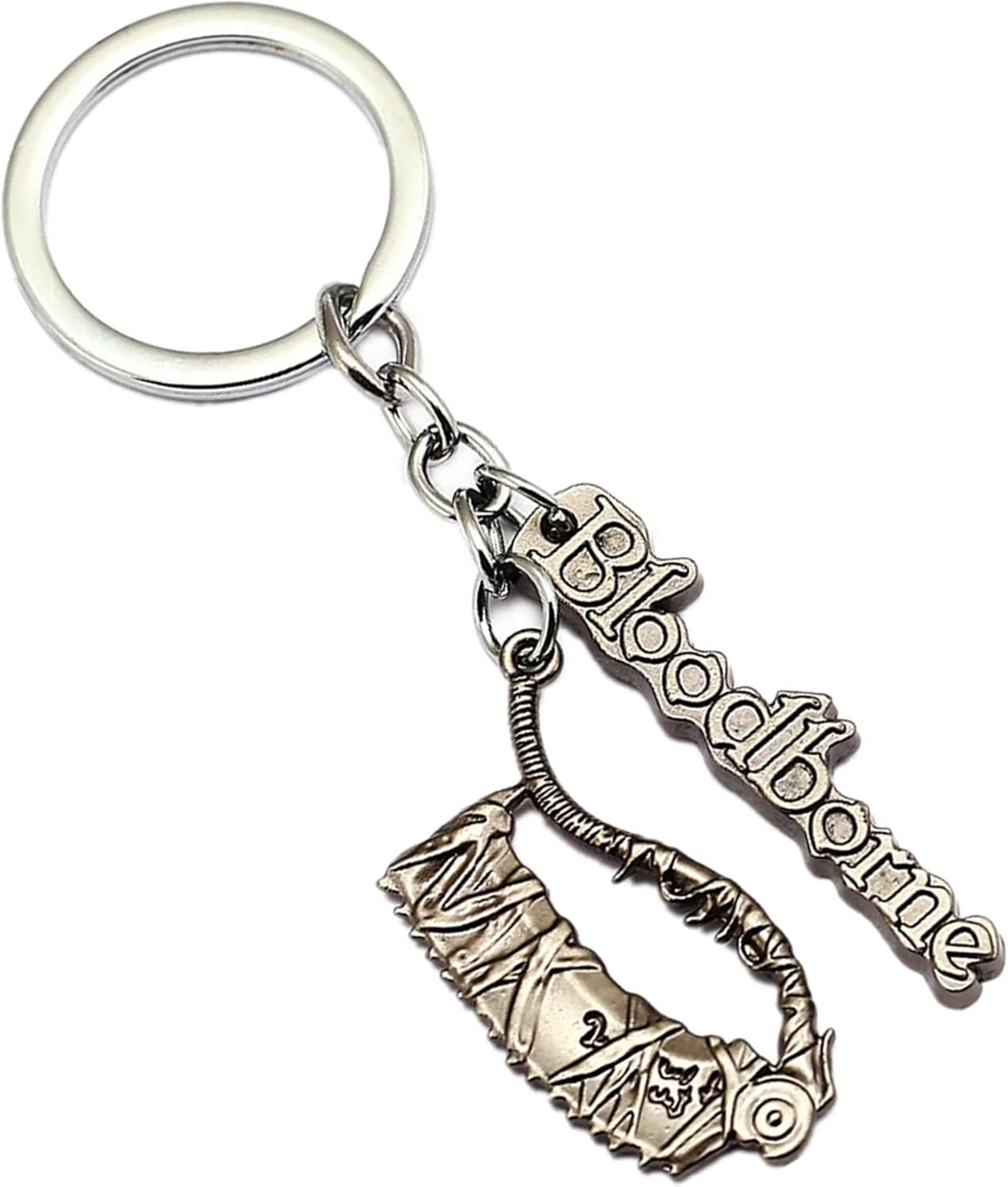 retsamradassaT Game Bloodborne Saw Cleaver Serrated Machete Double Pendant Charm Letter Keychain, Small, Silver