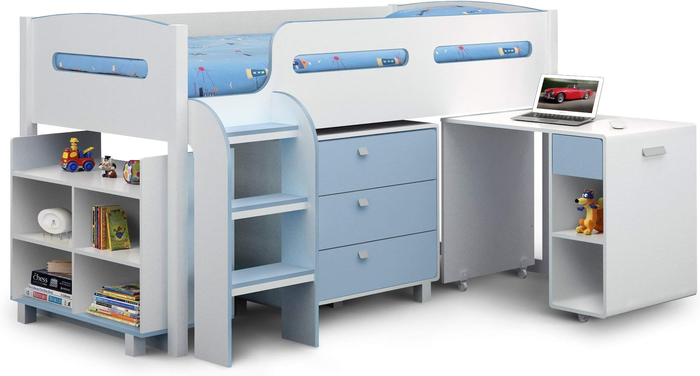 Julian Bowen Kimbo Cabin Bed , White/Blue, Single