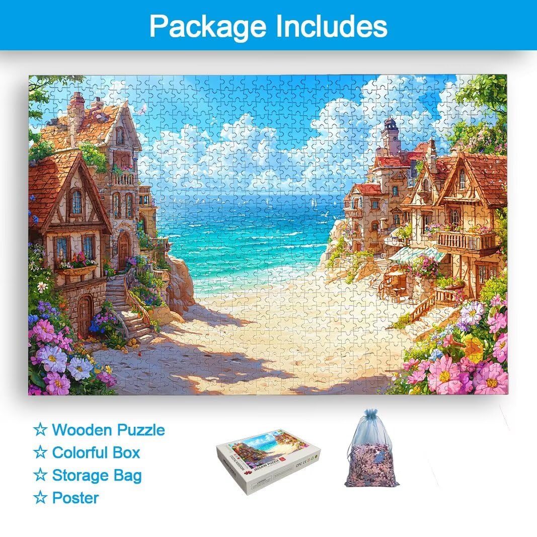 Puzzle 2000 Piezas, Puzzle Playa de Madera para Adultos, Regalos -2500