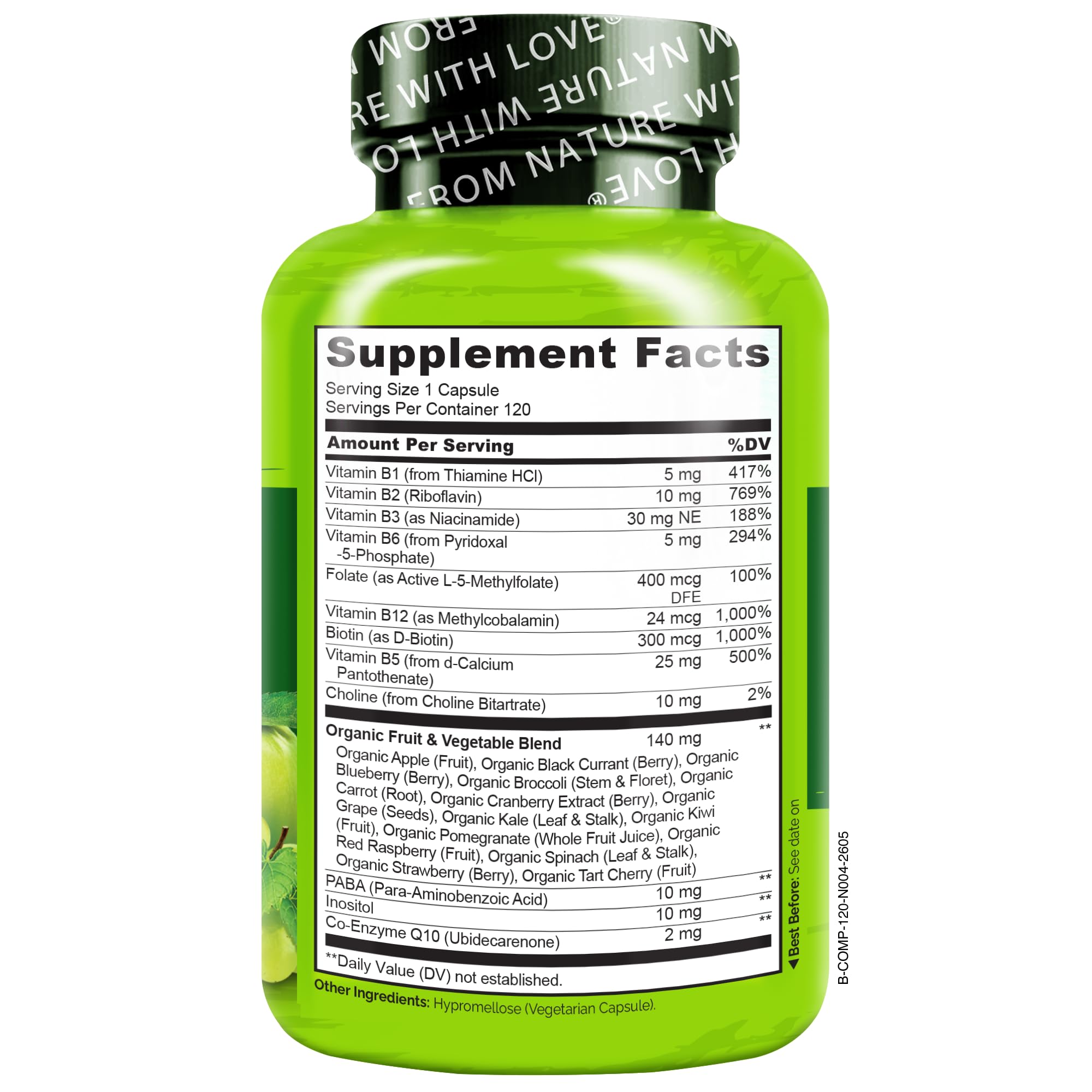 NATURELO Vitamin B Complex, 120 Capsules, Vegan, CoQ10, Methyl Folate — Amazon image 6