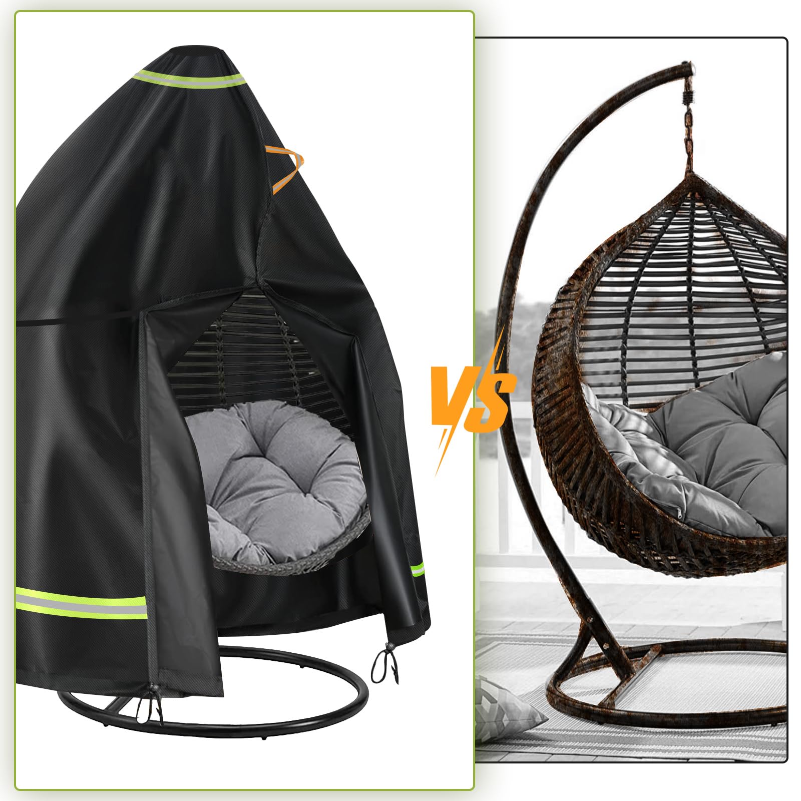 Housse de chaise à suspendre en tissu Oxford 420D robuste avec fermeture éclair et cordon de serrage, imperméable, anti-UV et coupe-vent pour balancelle de jardin (230 x 200 cm)