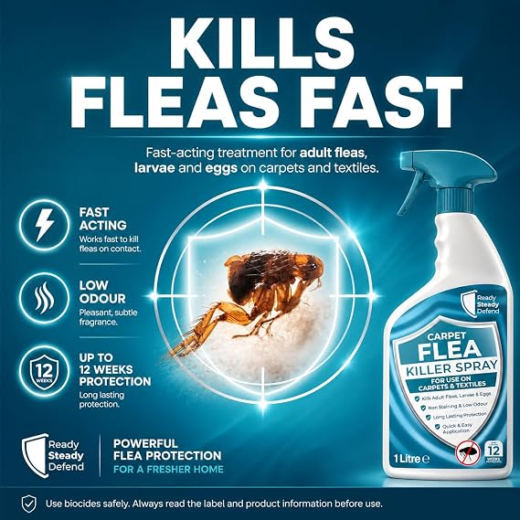 Carpet Flea Killer Spray - 1L - Effective Flea Spray for The Home, Powerful Flea Treatment for House Carpets, Household Treatment, Flea Killer for Home, Long-Lasting Flea Control, Up to 3 Months