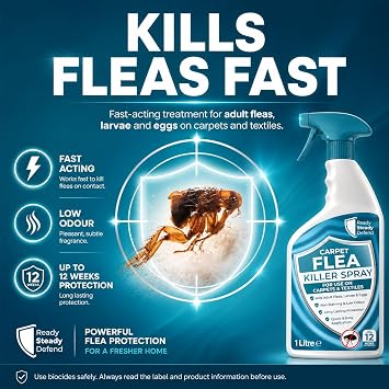 Carpet Flea Killer Spray - 1L - Effective Flea Spray for The Home, Powerful Flea Treatment for House Carpets, Household Treatment, Flea Killer for Home, Long-Lasting Flea Control, Up to 3 Months