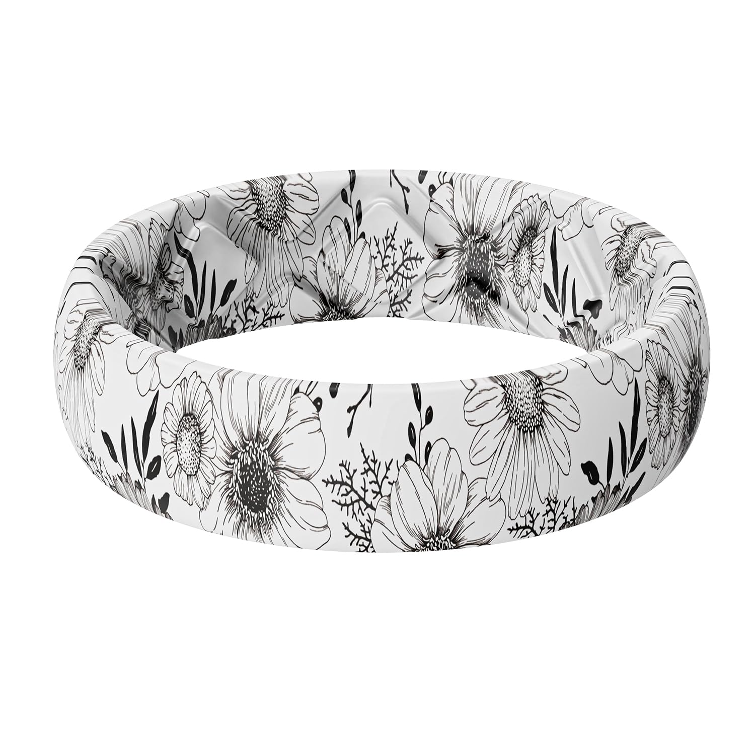 Egnaro Silicone Statement Ring Women, Floral Patterned Rubber Wedding Band