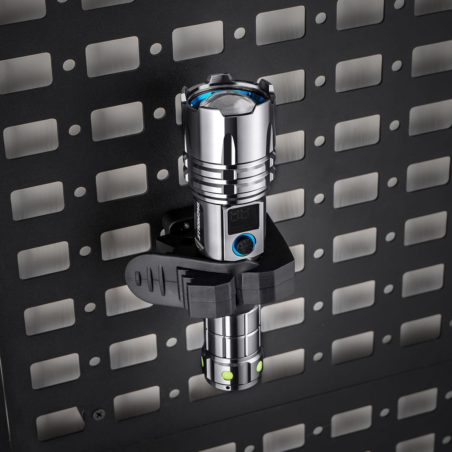 Tactical Flashlight - Rechargeable Flashlights with Quick Release Rubber Clamp for MOLLE Panel, 1800 Lumen, Three Modes, Waterproof Flash Light for Emergency