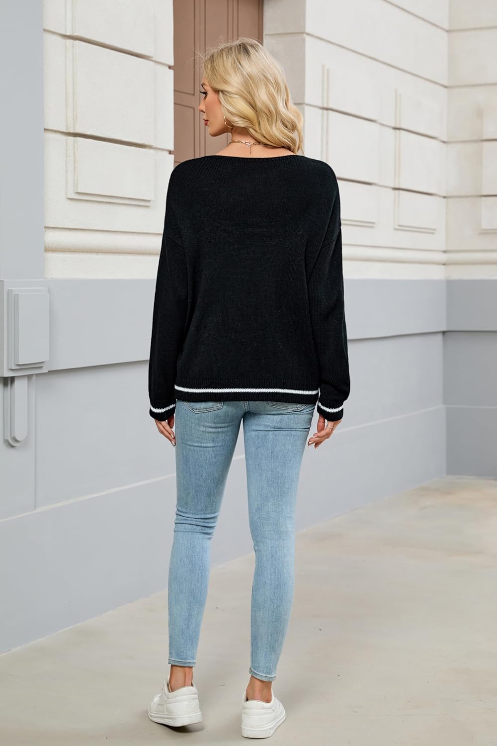 Sweaters for Women Halloween Ghost Long Sleeve V Neck Pullover Sweaters Fall Casual Trendy Loose Knit Sweater Tops - Image 7