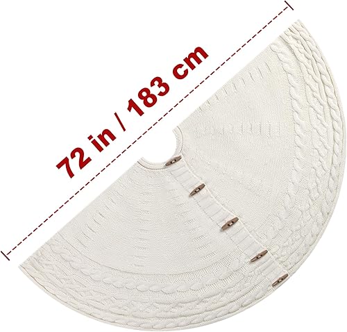 Miniatura 3 de Falda de árbol de Navidad de punto de 72 pulgadas con juntas de madera, color blanco crema