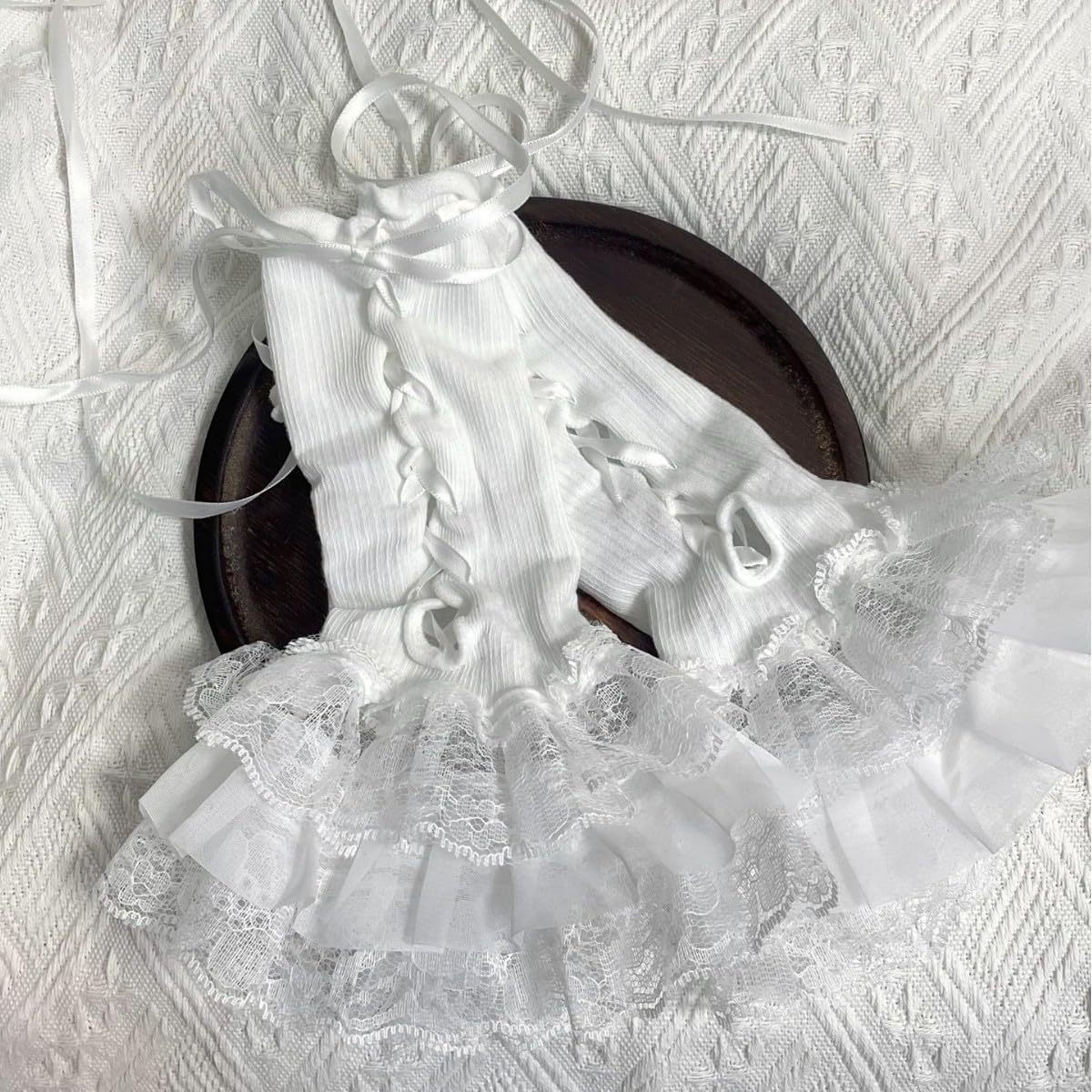 AUOCATTAIL Lace Fingerless Gloves Hand Sleeve Strapping Arm Warmers Long Gloves Wrist Cuffs for Lolita Women Masquerade