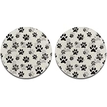 Absorbent Car Coasters Black Dog Paw Print Car Cup Holder Coasters Set of 2 Non-Slip Water Cup Holder Car Cup Mats,Automobile Interior Accessories