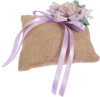 Romantic Vintage Burlap Flower Ring Pillow for Weddings Engagements Bridal Showers Decorative Proposal Ring Pillows Rustic Wedding Decor Wedding Ceremony Accessory