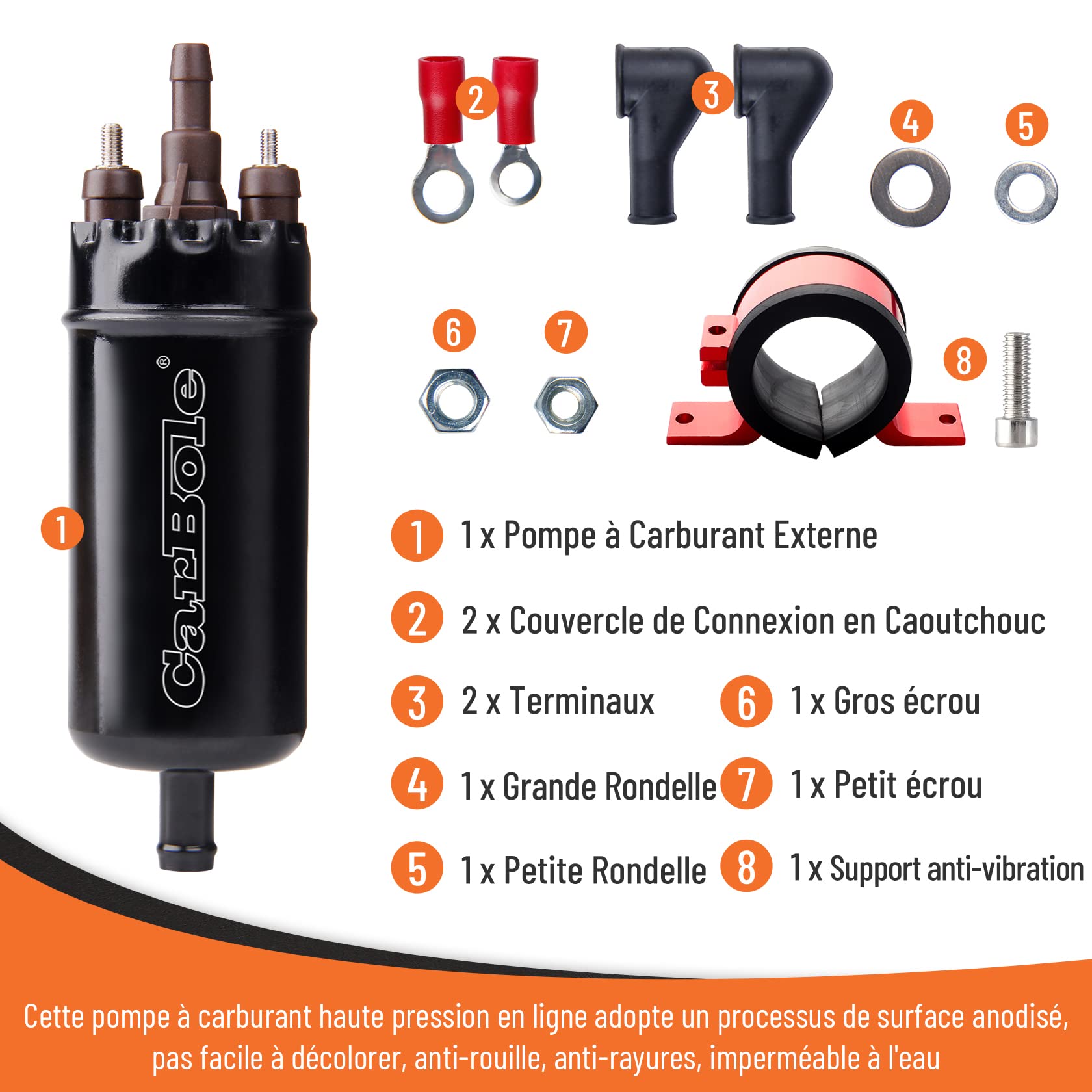 CarBole 12V Pompe à Essence Haute Pression 125 PSI, 250 BHP, Noir | Avec Siège Amortisseur, Pompe à Essence Haute Pression Pour Essence, Diesel, Remplacement de Plusieurs Numéros de Pièces
