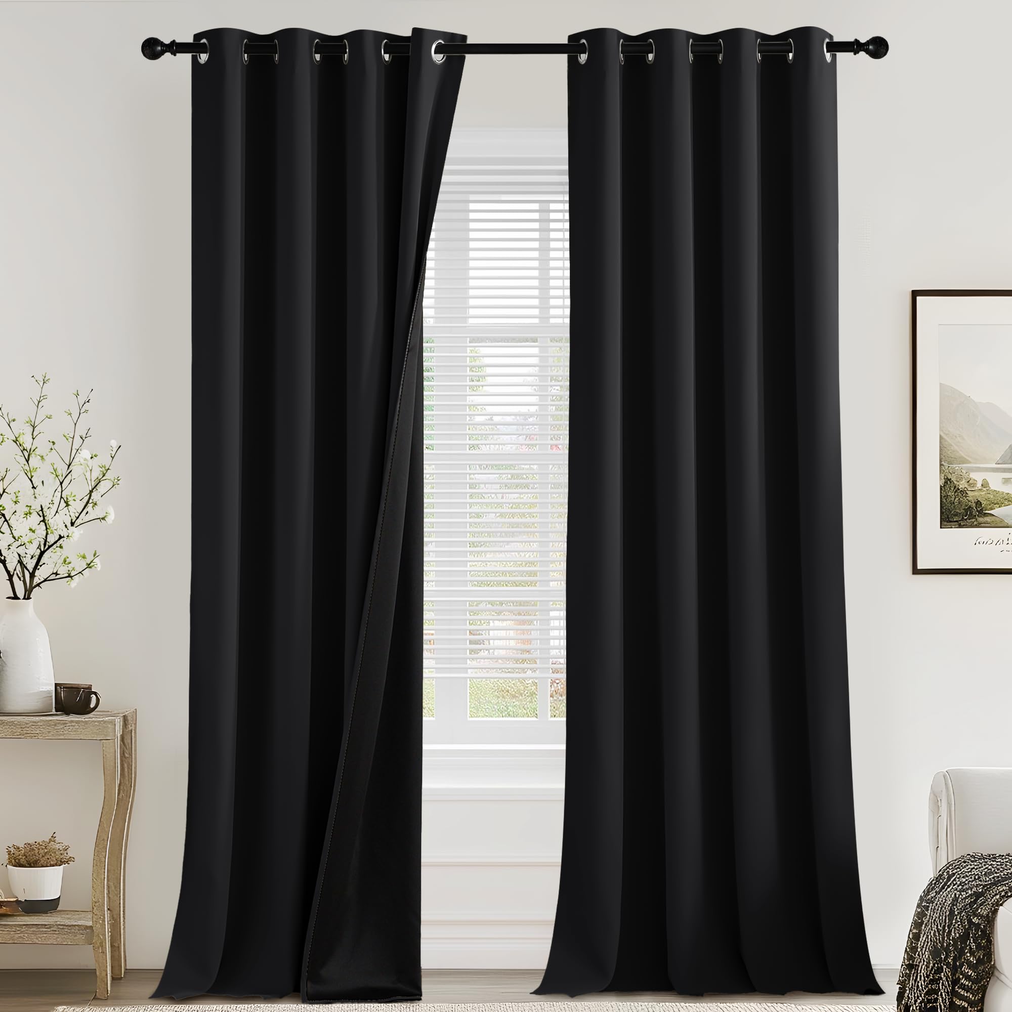PONY DANCE 100% Blackout Eyelet Curtains, 2 Panels, 52 x 84 Inch, Black โ image 1