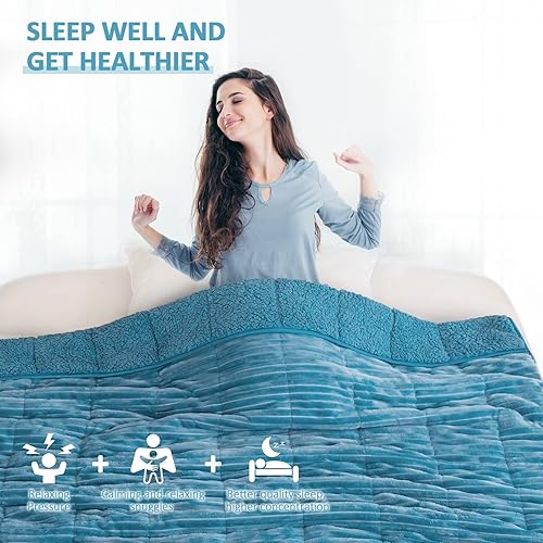 Miniatura 2 de Uttermara Manta con peso tamaño Queen de 20 libras, 60 x 80 pulgadas, manta con peso Sherpa con forro polar de felpa suave, manta pesada gruesa