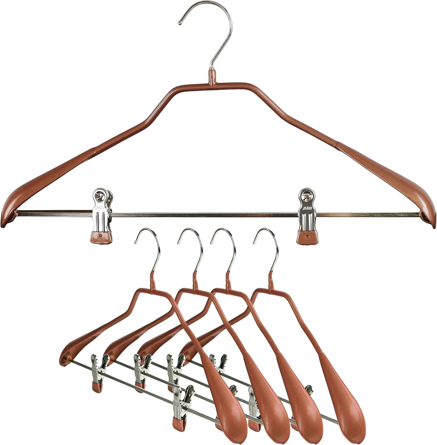 MAWA by Reston Lloyd, BodyForm Series with Strong Adjustable Clips,Non-Slip Metal Clothing Hanger for Suits, Dresses, & Shirts, 1.5 inch Wide Shoulder, Style 42/LK, Set of 5, Copper