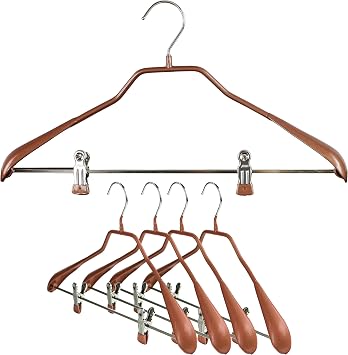 MAWA by Reston Lloyd, BodyForm Series with Strong Adjustable Clips,Non-Slip Metal Clothing Hanger for Suits, Dresses, Shirts, 1.5 inch Wide Shoulder, Style 42/LK, Set of 5, Copper