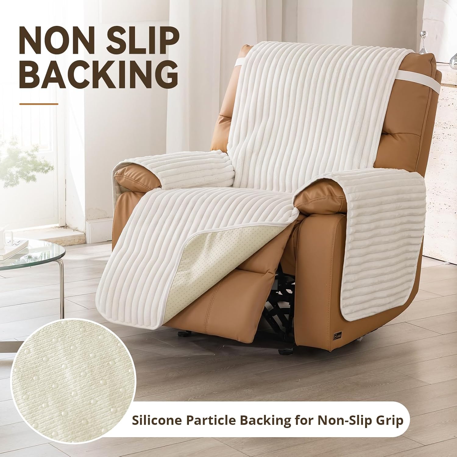 Waterproof Recliner Chair Covers with Arms for Dogs Washable | Non-Slip Recliner Slipcovers fit Lazy Boy, Pet & Elderly Friendly, Living Room Armchair Cover Stay in Place (Off White, 28")