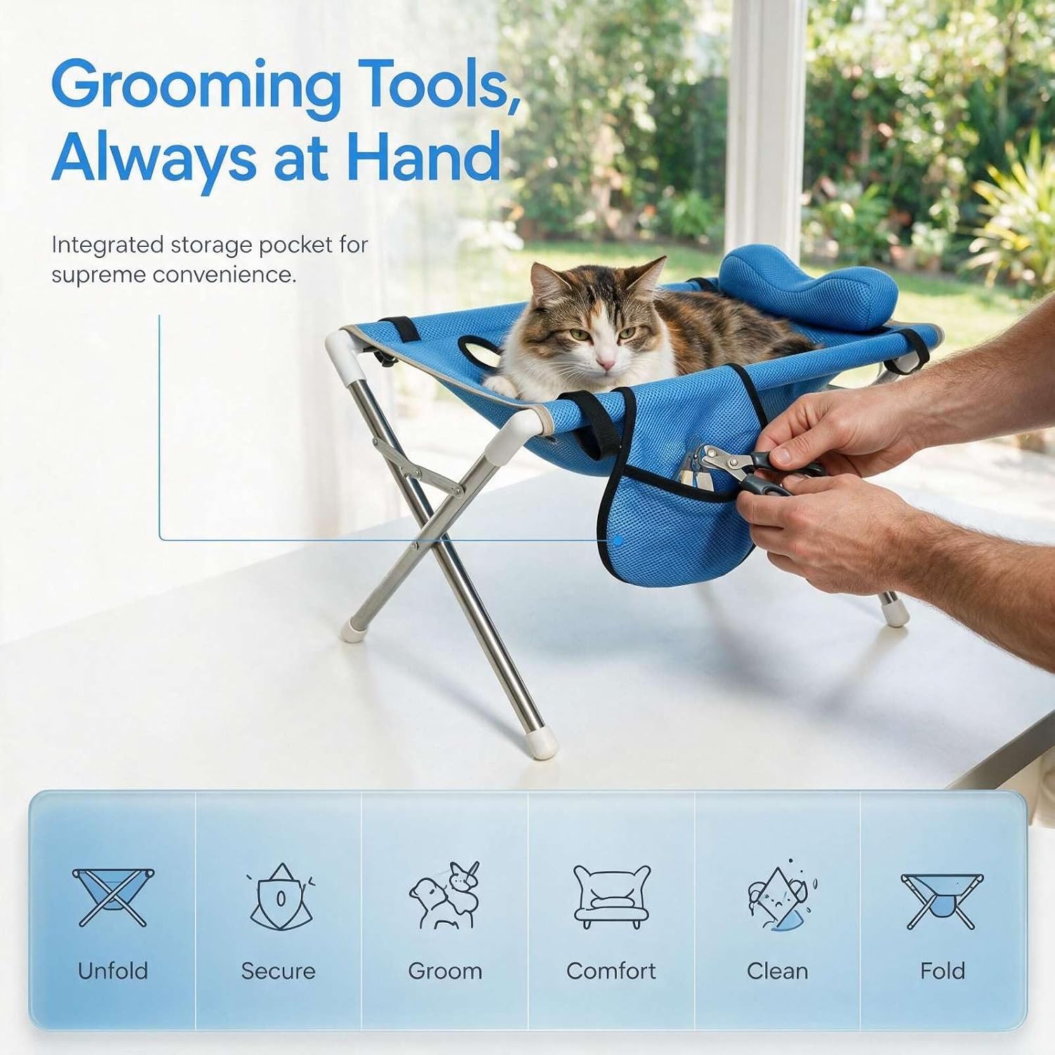 Pet Bath Stand, Foldable Dog Bathing Holder with Mesh & Support Strap image 2