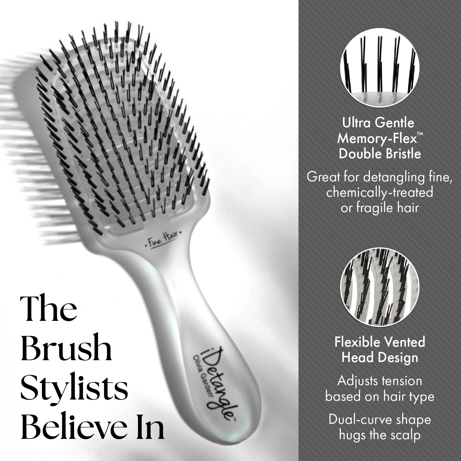 Olivia Garden iDetangle Brush for Wet and Dry Hair - Detangler Brush for Women and Men - Adjusts Tension by Hair Type - For Curly, Wavy or Straight - Flexible Vented Head
