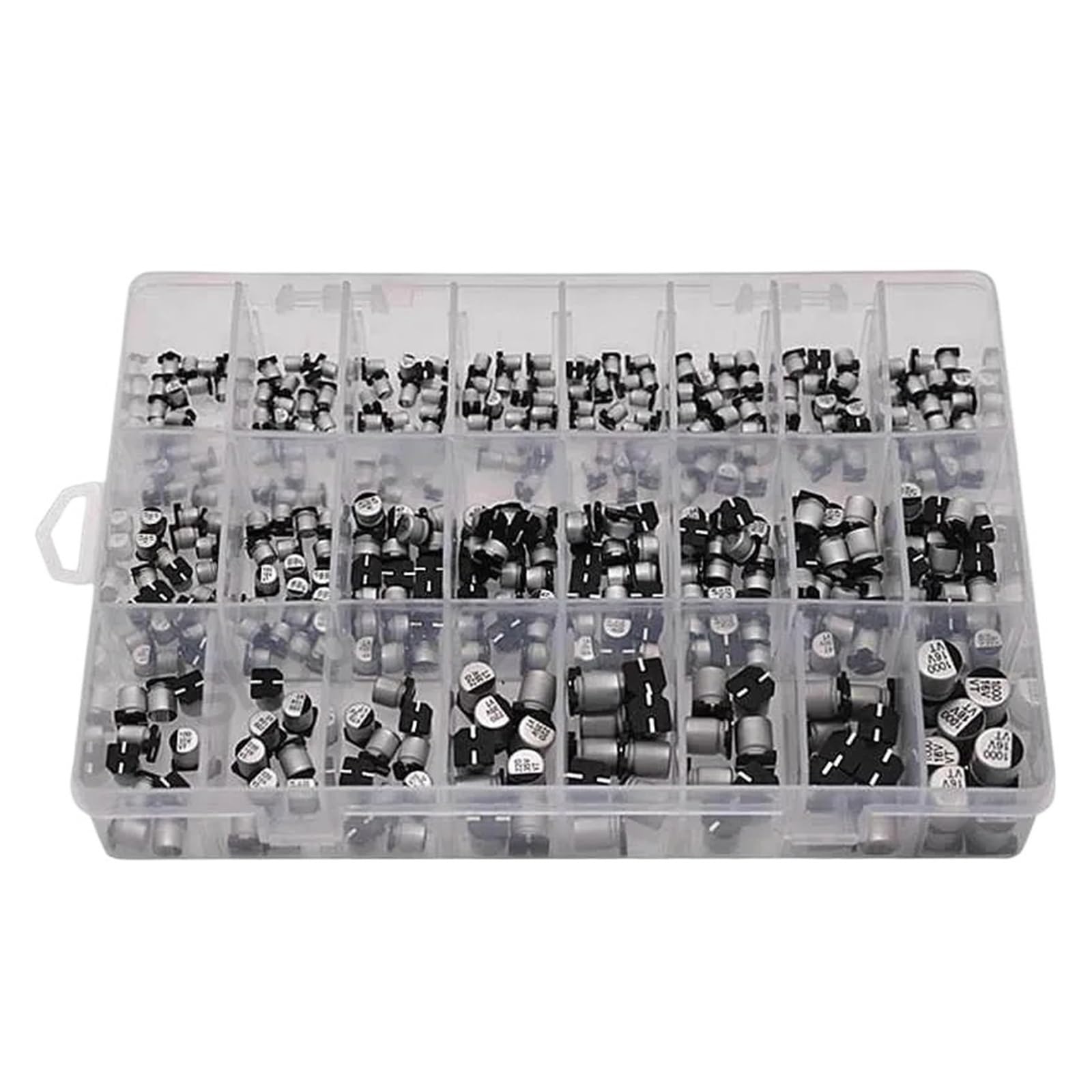 Juegos de 400 Uds de Kit de combinación de condensadores electrolíticos de aluminio de 24 valores + caja 1uF ~ 1000uF 6,3 V-50V