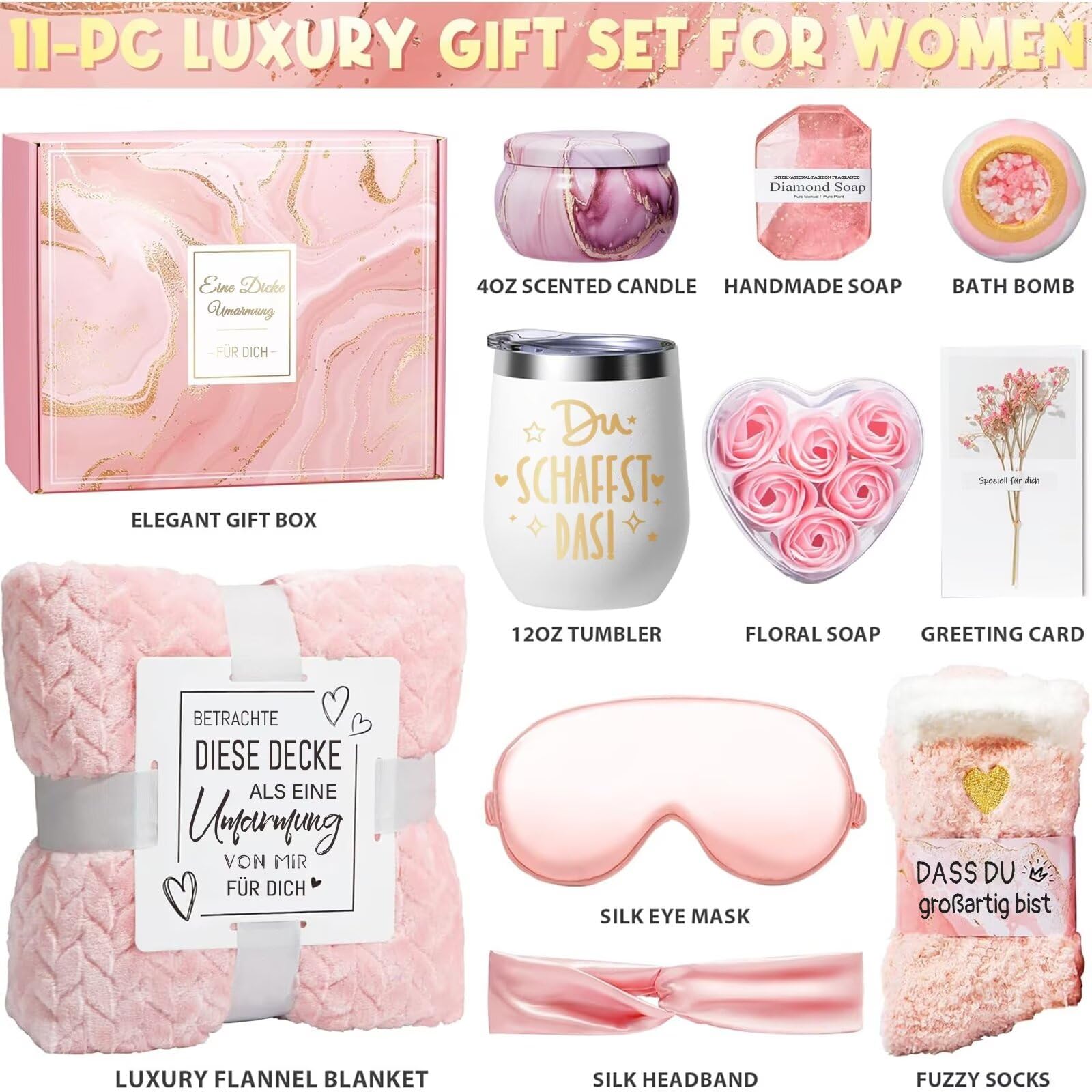 Geschenke für Frauen, Rosa 11-TLG. Spa Selfcare Idee für Frauen