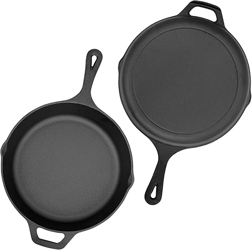 Miniatura 2 de Flavehc Sartén de hierro fundido de 10 pulgadas, sartén de hierro fundido pre-sazonado, sartén de hierro fundido apto para horno, sartén de hierro