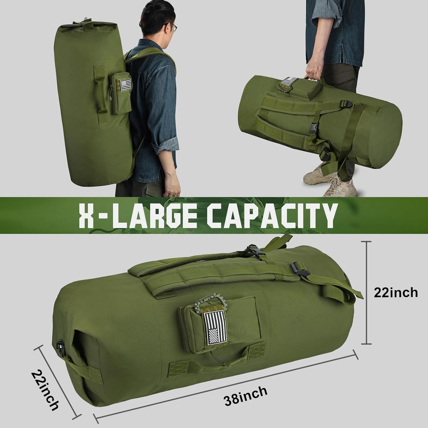 MOZETO Military Duffle Bag, 110L Extra Large Sea Bag with Backpack Straps Heavy Duty Army Duffle Bag for Camp, College Dorm or Laundry Bag - Image 5