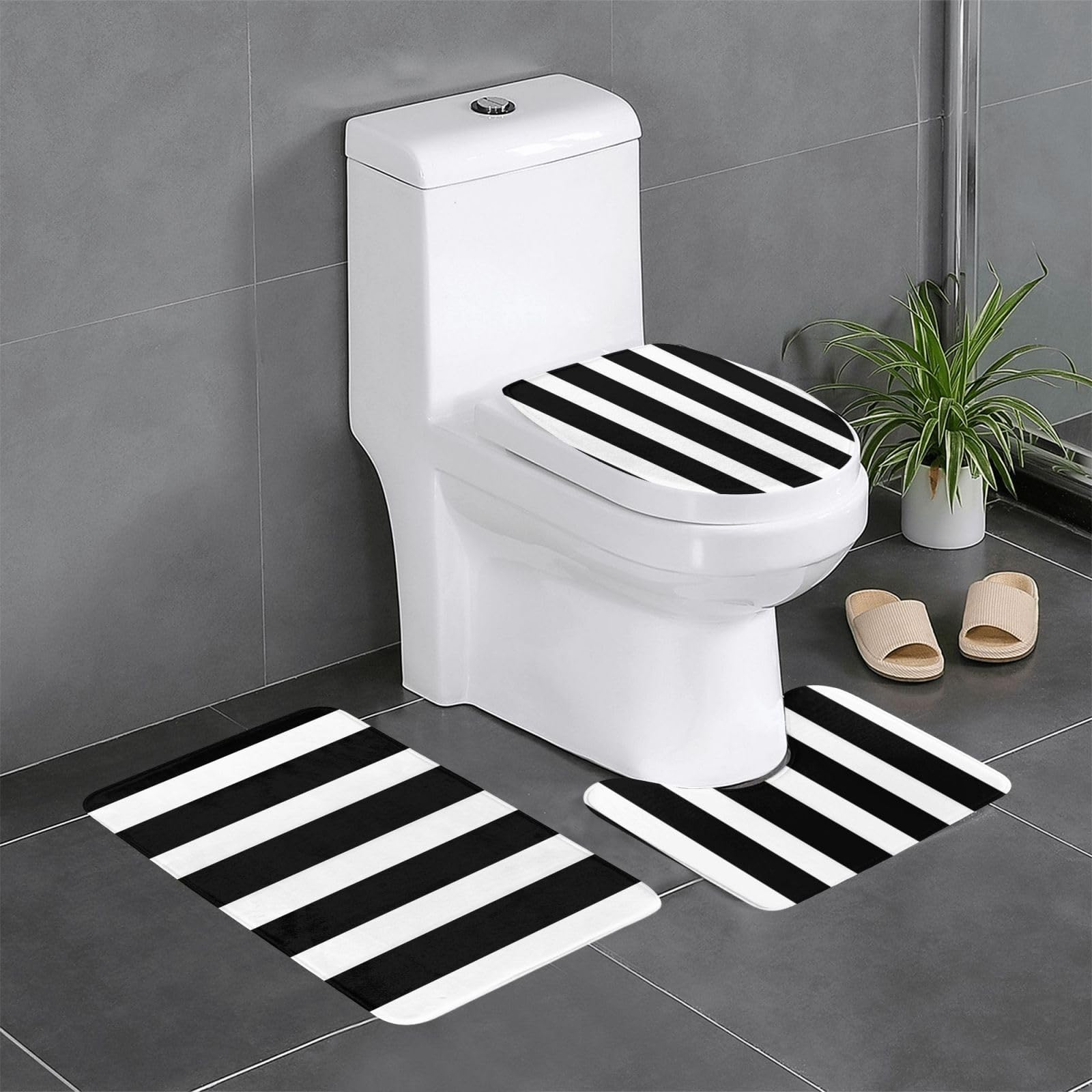 Tapis de bain rayures noires et blanches lot de 3 pour sortie de douche sécurisée en famille