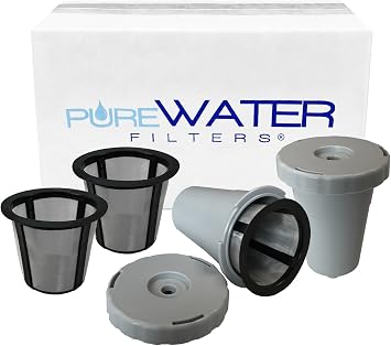 فلاتر PureWater اثنان من حجرات My Cup مع 2 فلاتر شبكية إضافية متوافقة مع موديلات Keurig Single Serve Brewer K10 K45 K55 K65 K75 Platinum Plus