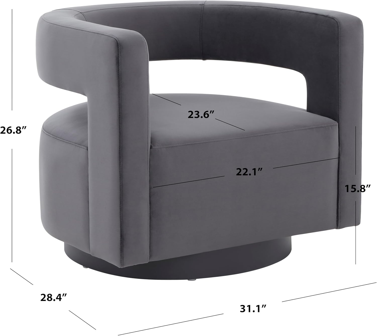 SAFAVIEH Couture Collection Edgar Dark Grey Velvet/Silver Swivel Chair (Fully Assembled)