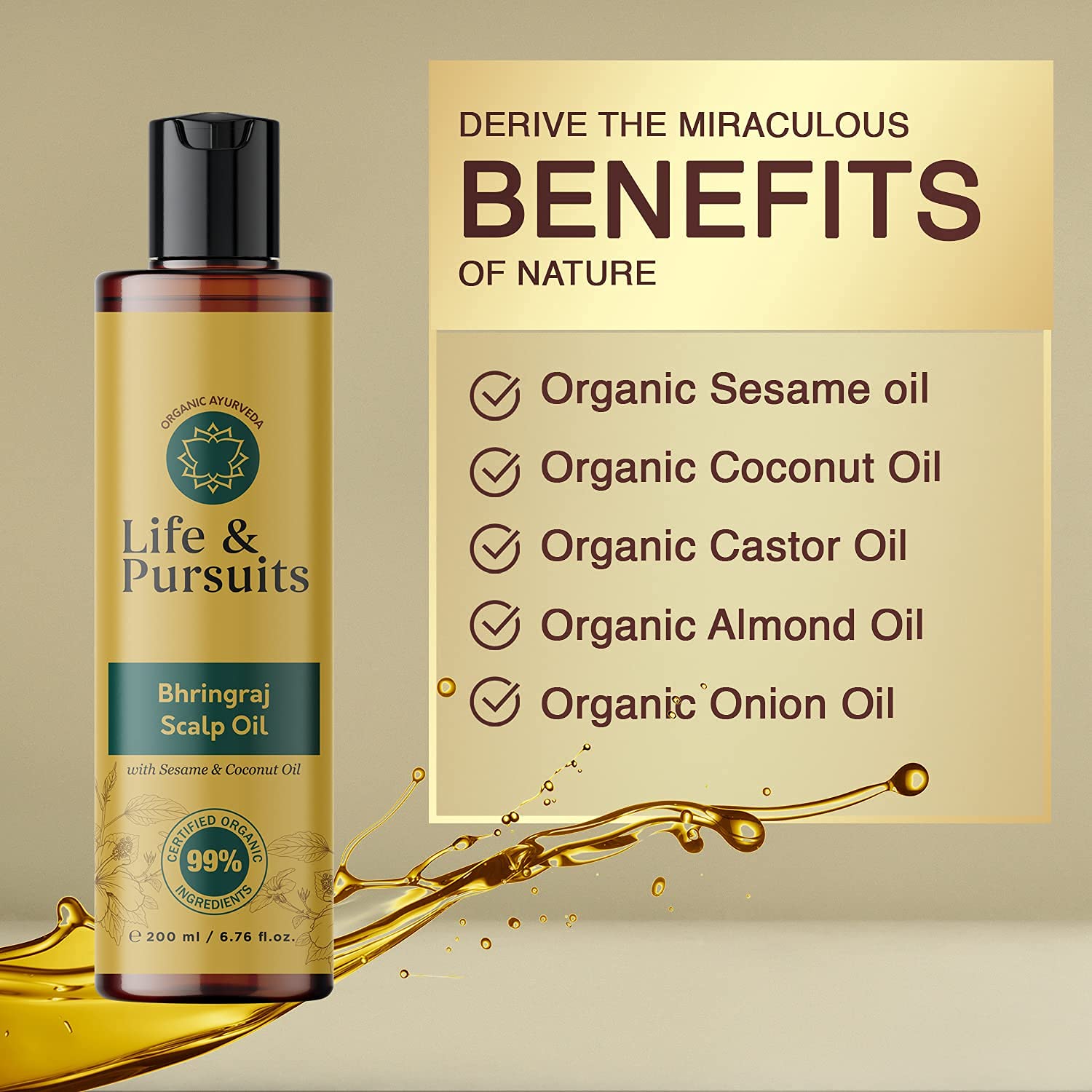 Life & Pursuits Organic Bhringraj Scalp Therapy, Organic Amla Hair Oil (6.76 + 6.76 fl oz) For Strong Hair Growth & Care (Packaging May Vary)