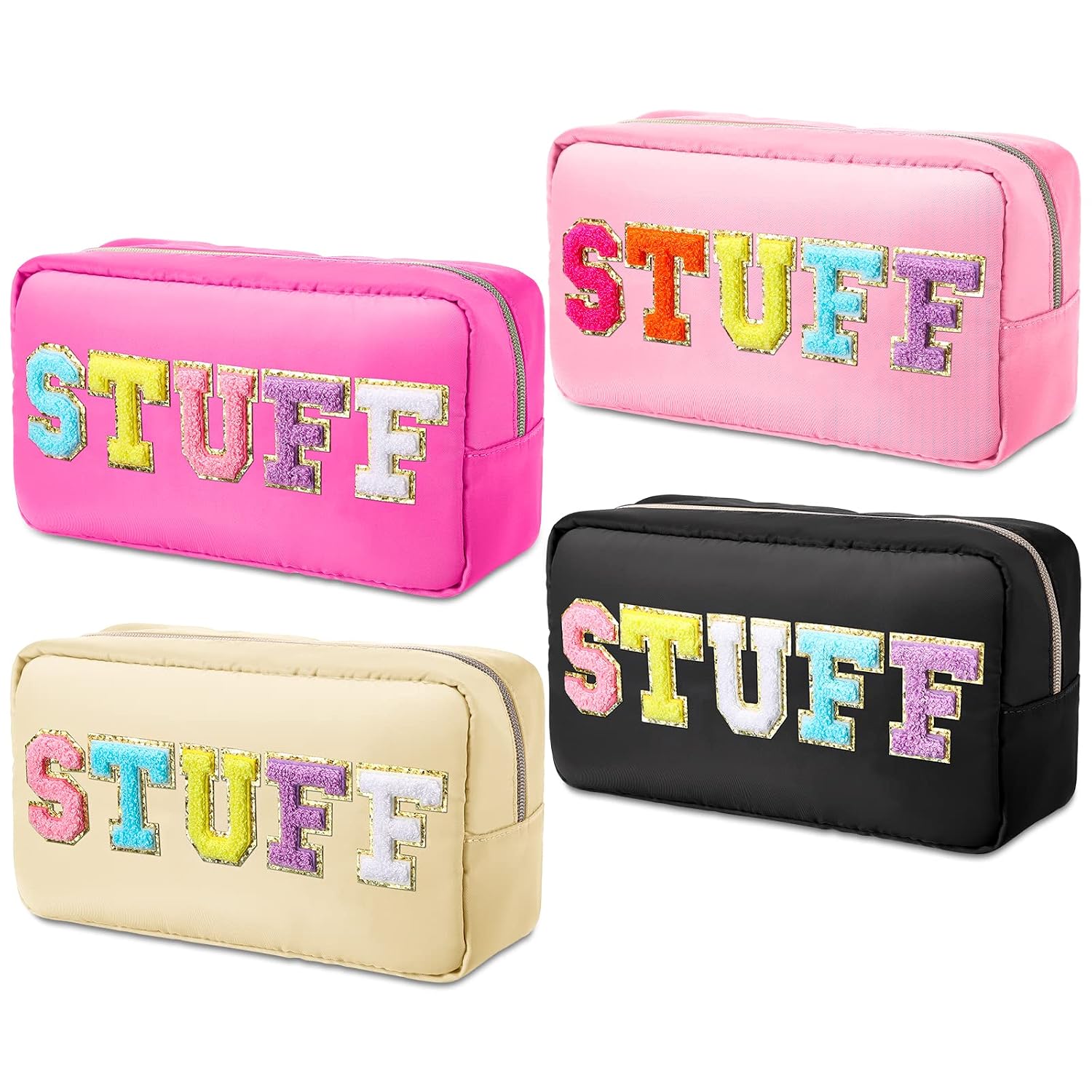 Remerry 4 Pcs Nylon Cosmetic Bag Chenille Letter Cosmetic