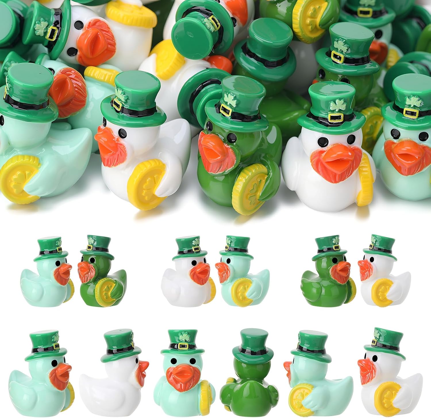 60pcs St. Patrick’s Day Resin Ducks, Tiny Ducks Toy Figurines, Novelty Duck for St Patrick’s Day Irish Day Accessories Party Favors Gifts (Gold Coin Styles)