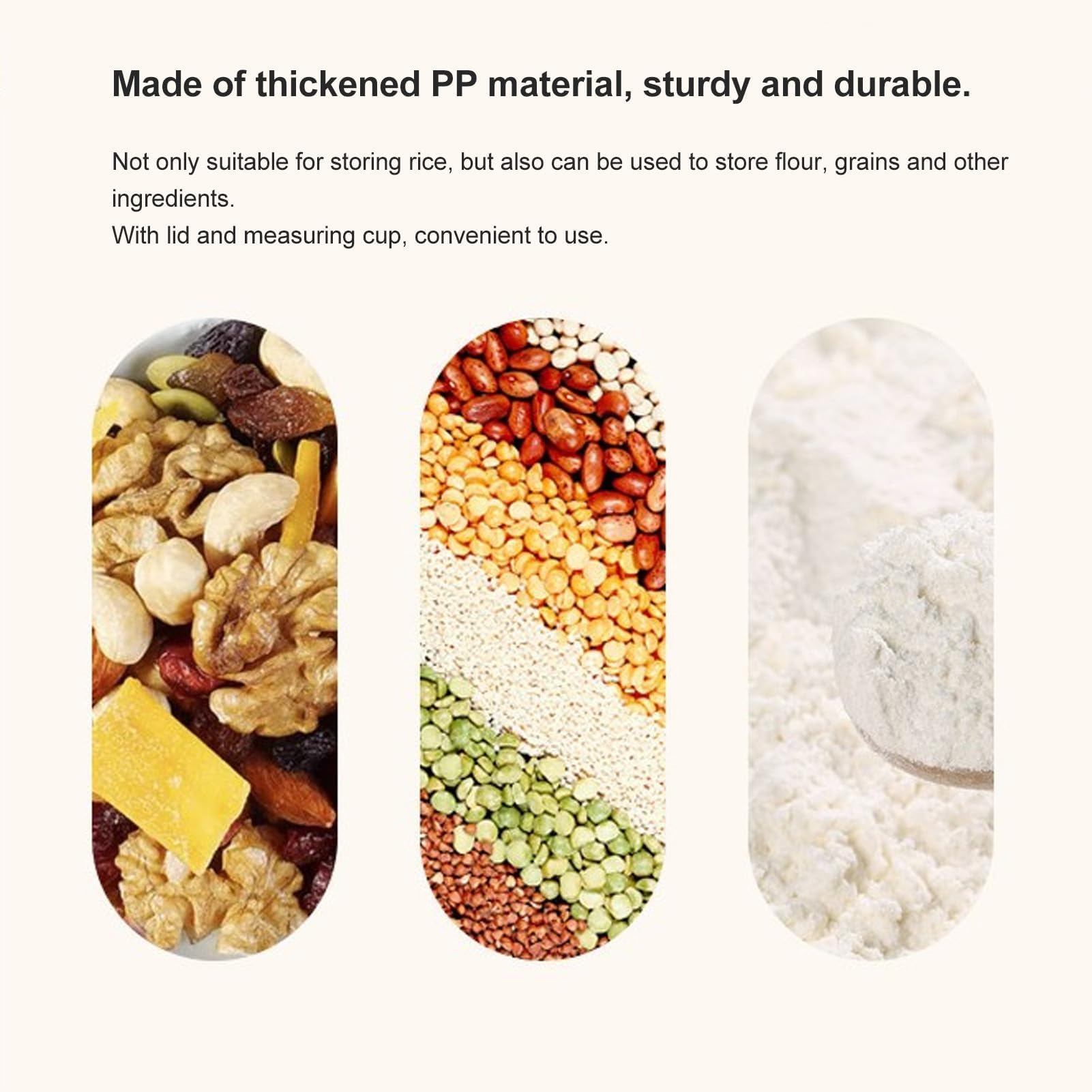 Contenedor de Almacenamiento de Arroz con Tapa, Impermeable, Espesado, Incluye Taza Medidora, para Cocina