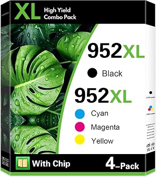 952XL Ink Cartridges High Yield Replacement for HP 952XL 952 Ink Cartridges Work for OfficeJet Pro 7740 8710 8210 8715 8720 8702 4-Pack, Black/Cyan/Magenta/Yellow