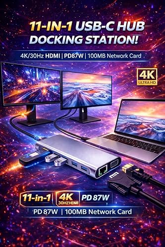 Miniatura 7 de Estación de acoplamiento multipuerto USB-C 11 en 1 con HDMI 4K, VGA, Ethernet, 100 W PD, USB 3.0, lector de tarjetas SD/TF y conector de audio,