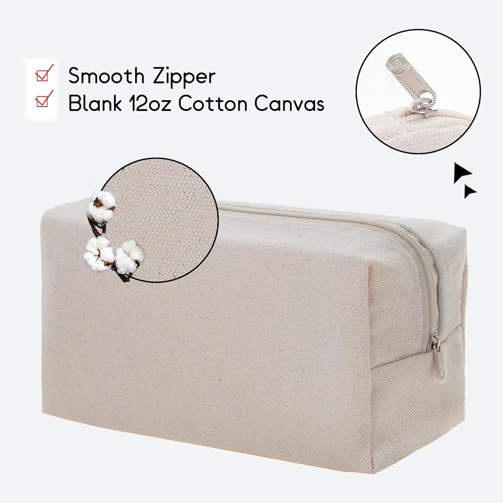 Borse Cosmetiche Tela 6 Pezzi - 24x14x7.5 Cm, Naturale, Per Viaggio E Fai Da Te - Foto 3