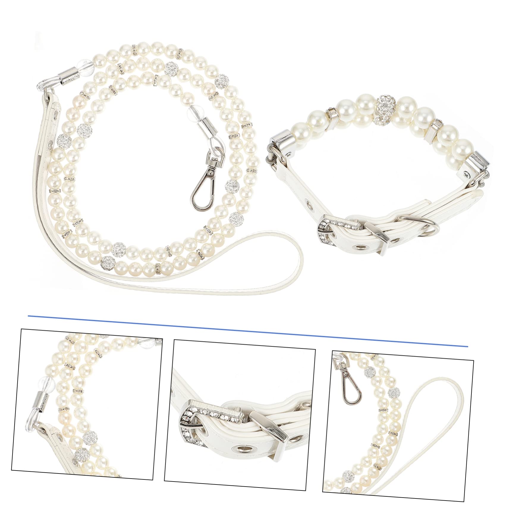 Hundeleine Halsband mit Perlen, 2 Stück, Pu Leder, Weiß | Welpen und Hunde, Flexibel und Verstellbar, Süßes Design, Leicht und Auszuziehen