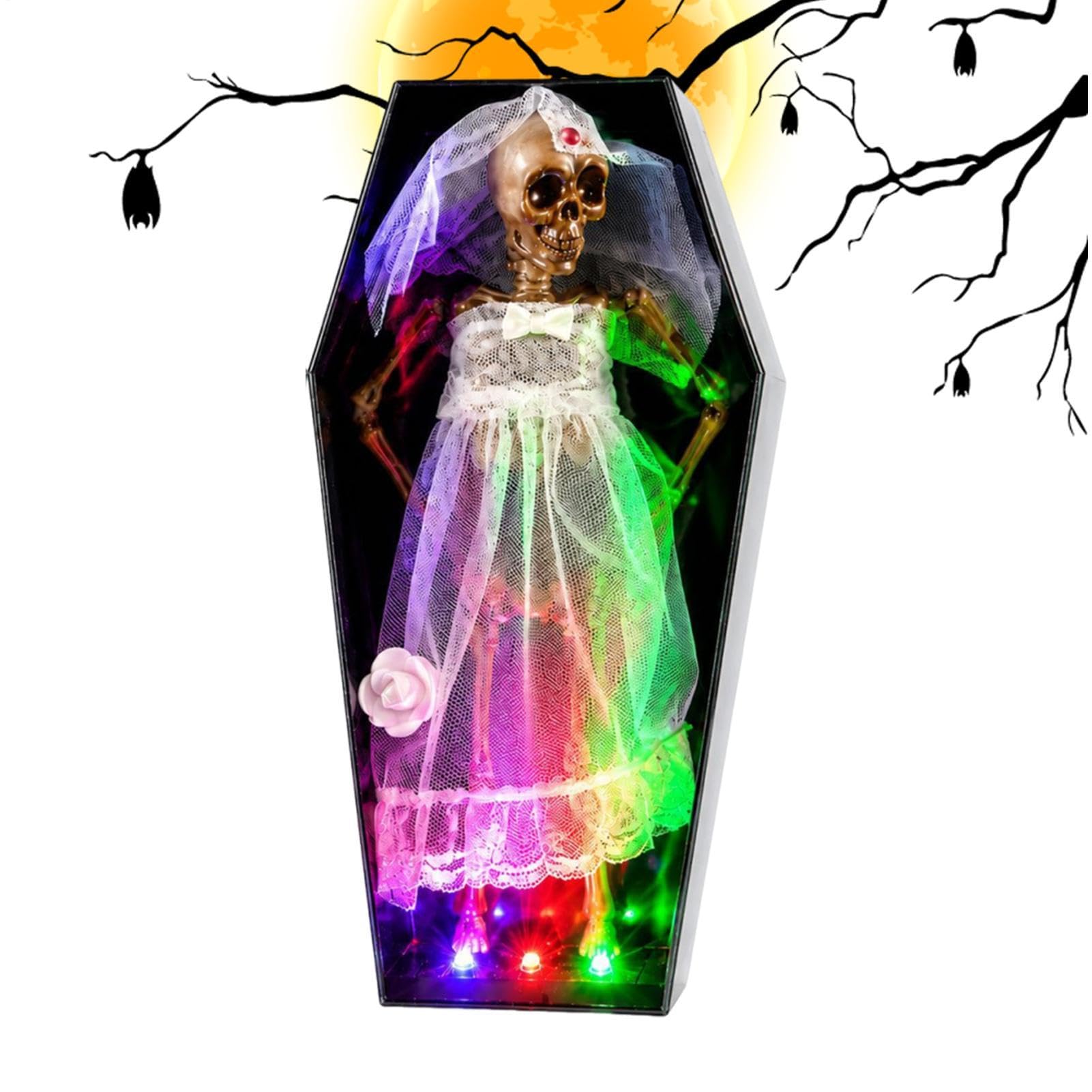 Ataúd de esqueleto animado de Halloween Musical Horripilante Con Luces