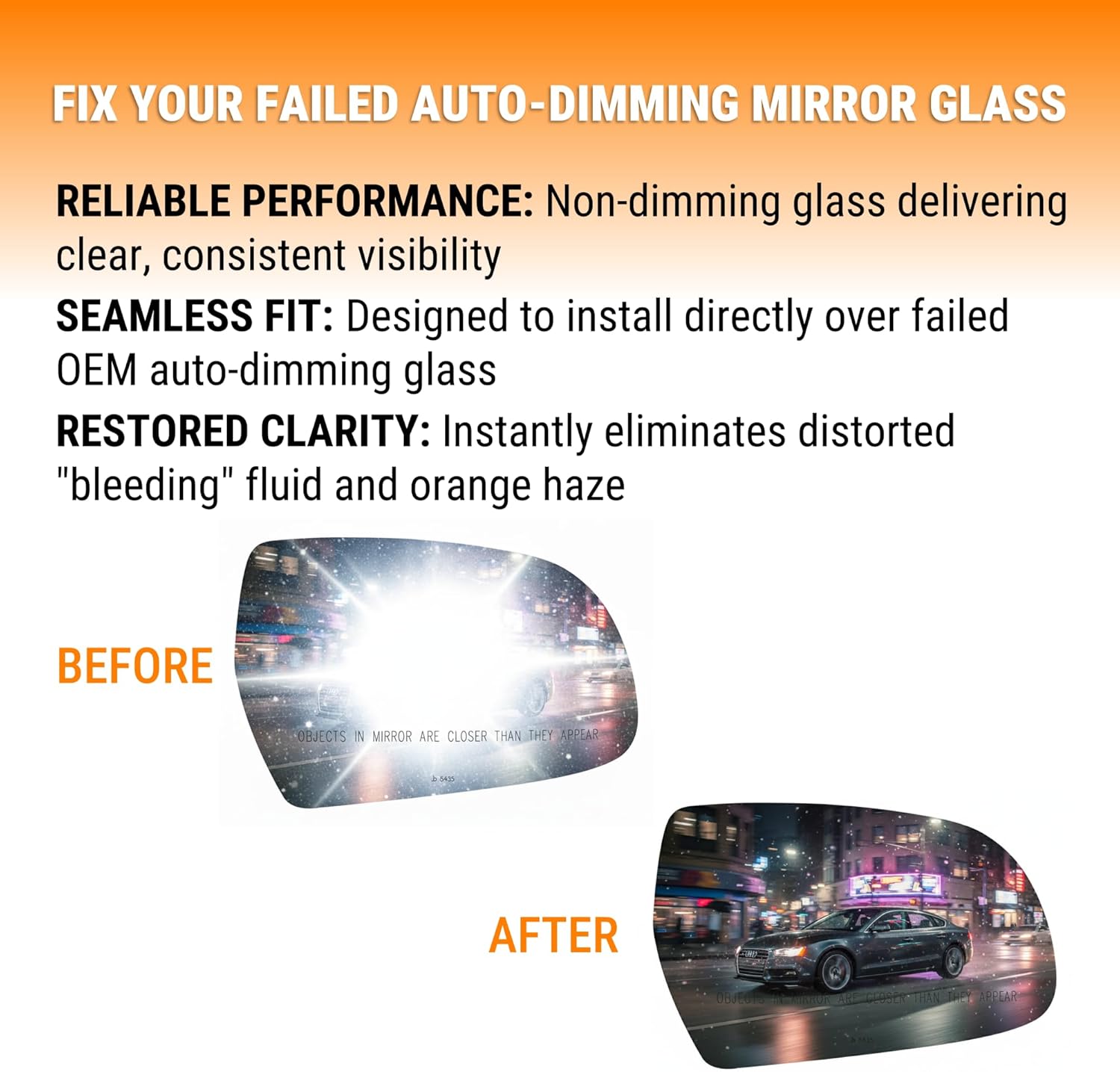 Burco 5435 Convex Passenger Side View Non-Heated Mirror Glass, OEM# 8K0857536J/8F0857536L, Fits Audi A3/A3 Quattro 2011-13 A4/A4 Quattro 2010-16 A5/A5 Quattro 2010-17 S4 2010-16 S5 2011-17 RS5 2013-15