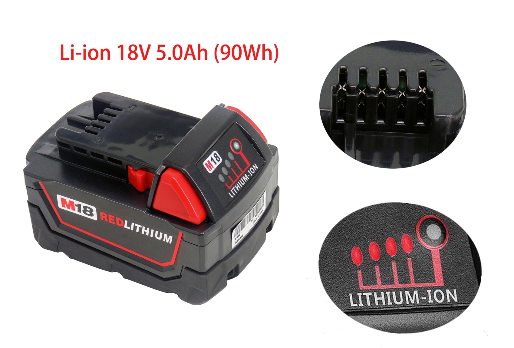 2 pezzi 18 V 5.0 Ah batteria per Milwaukee M18 48-11-1828 48-11-1840 C18B M18BX Li18 M18B4 M18 XC con Milwaukee Caricabatterie M12 M18