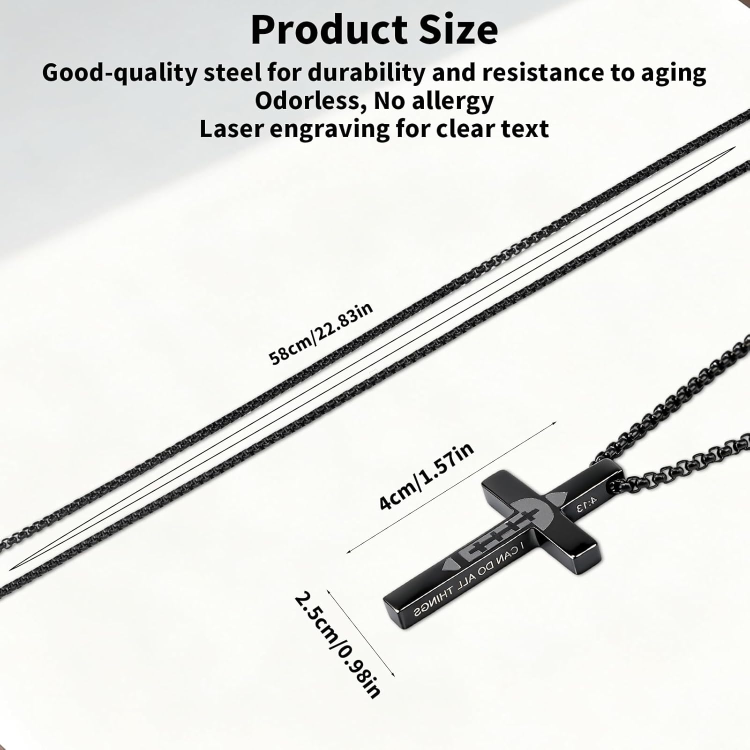 Football Cross Necklace, Stainless Steel Bible Verse Christian Football Cross Chain Necklace Sports Jewelry Accessories Stuff for Men - Image 2