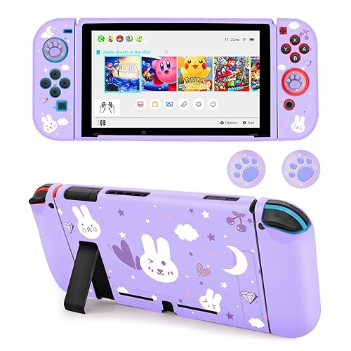 Dockable Protective Case Compatible with Nintendo Switch Cute Soft TPU Slim Grip Cover for NS Joy-con Controllers with 2 Cat Paw Thumb Grips Caps