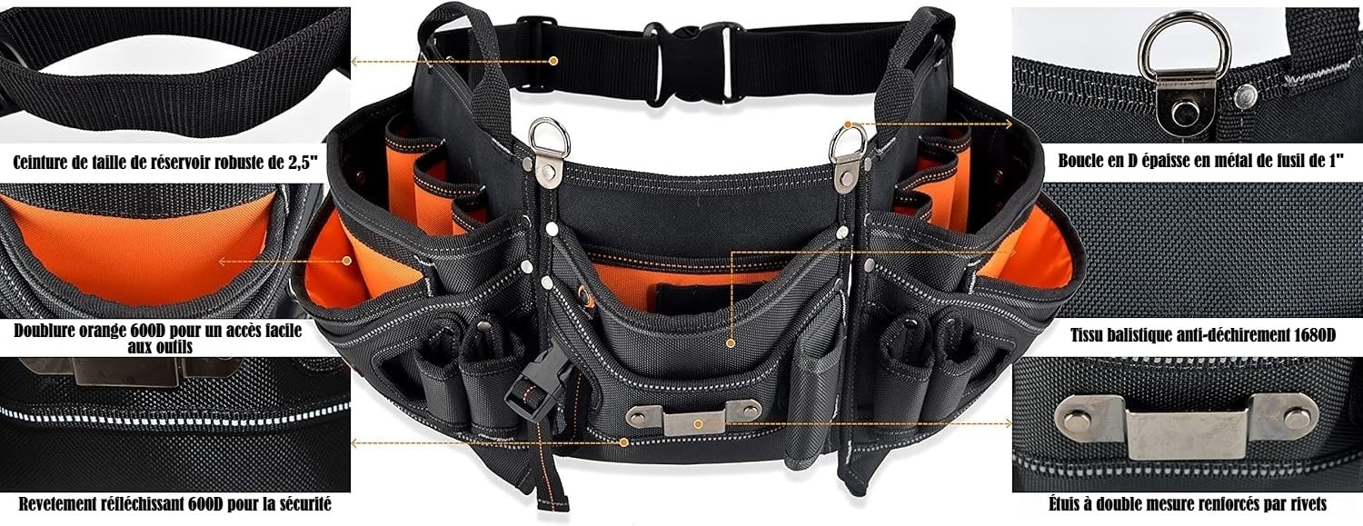 WELKINLAND Ceinture à outils de charpentier à 18 poches – Pochette à outils de construction et CVC pour charpentier