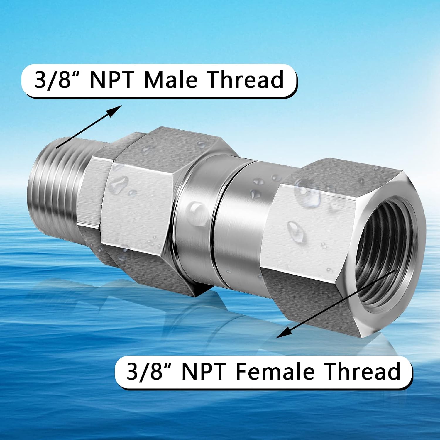 3/8 NPT Pressure Washer Swivel Fitting, Anti Twist 3/8 Male to Female Stainless Steel Connector Joint, 360 Degree Kink Free Swivel Fitting For Pressure Washer Gun, Hose(3/8 NPT Male to Female-2Pcs)