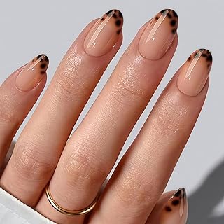 24 Stück Press on Nails, Naild Press on Sets, Press on Nails Kurz Oval, Leopard French Manicure Künstliche Fingernägel für Frauen, Salon, DIY (Braun)