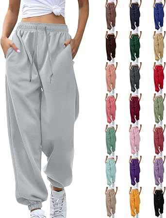 Jogger Sweatpants Women Baggy Drawstring High Waisted Yoga Joggers with Pockets Comfy Cinch Bottom Athletic Pants
