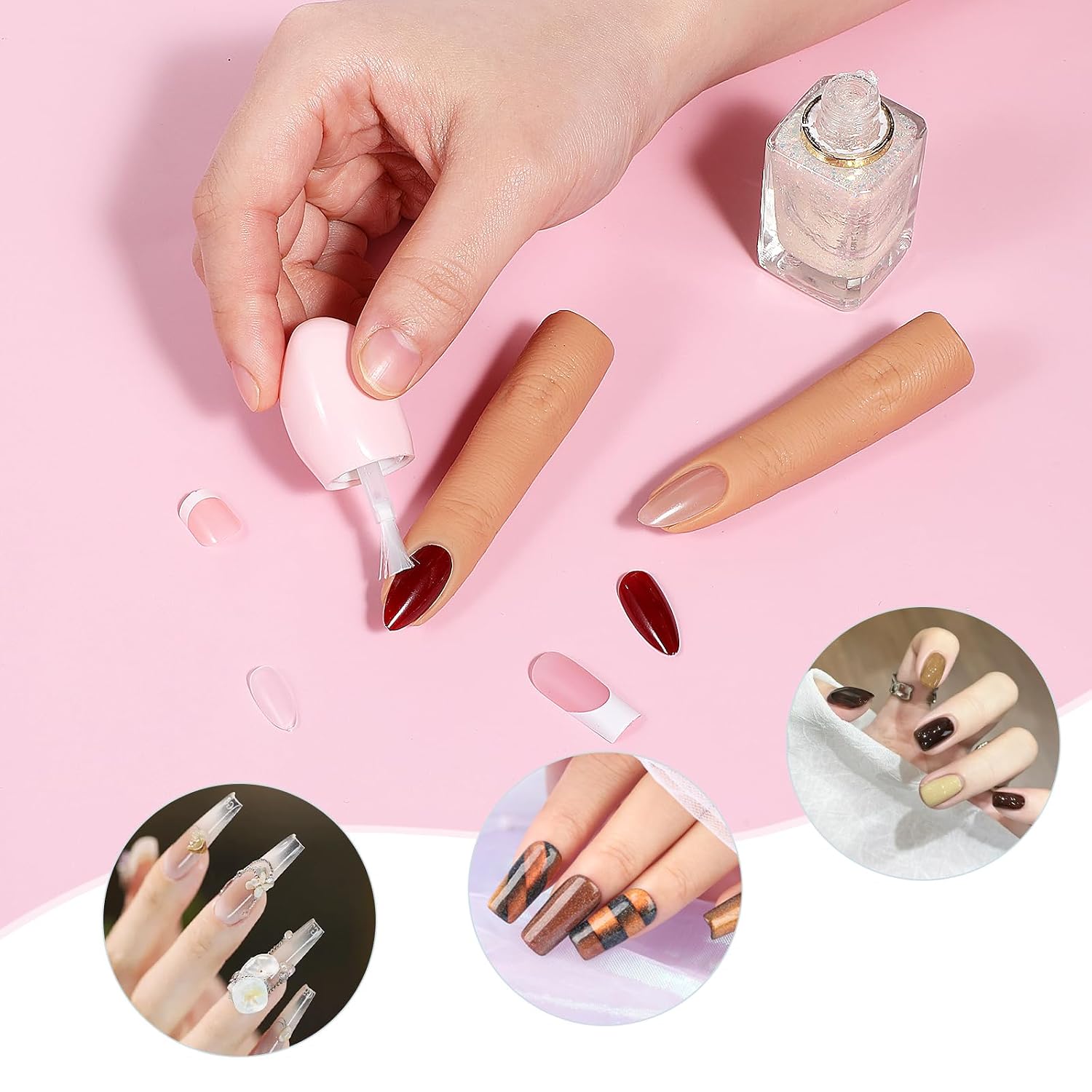 Giantree 2 PCS Silicone Practice Fingers for Acrylic Nails, Fake Training Nail Practice Finger Model, Flexible Bendable Mannequin Finger Soft Silicone Fake Fingers for Nails Art DIY